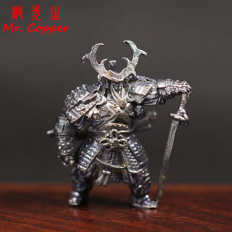 Black Brass Japanese Shogunate Samurai Figurines Miniatures Vintage Metal Soldiers Model Statue Desktop Toy Ornament Decorations