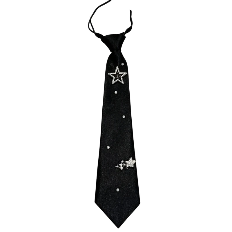 Black Decorative Tie with Charm Accent for Party and Photo Looks