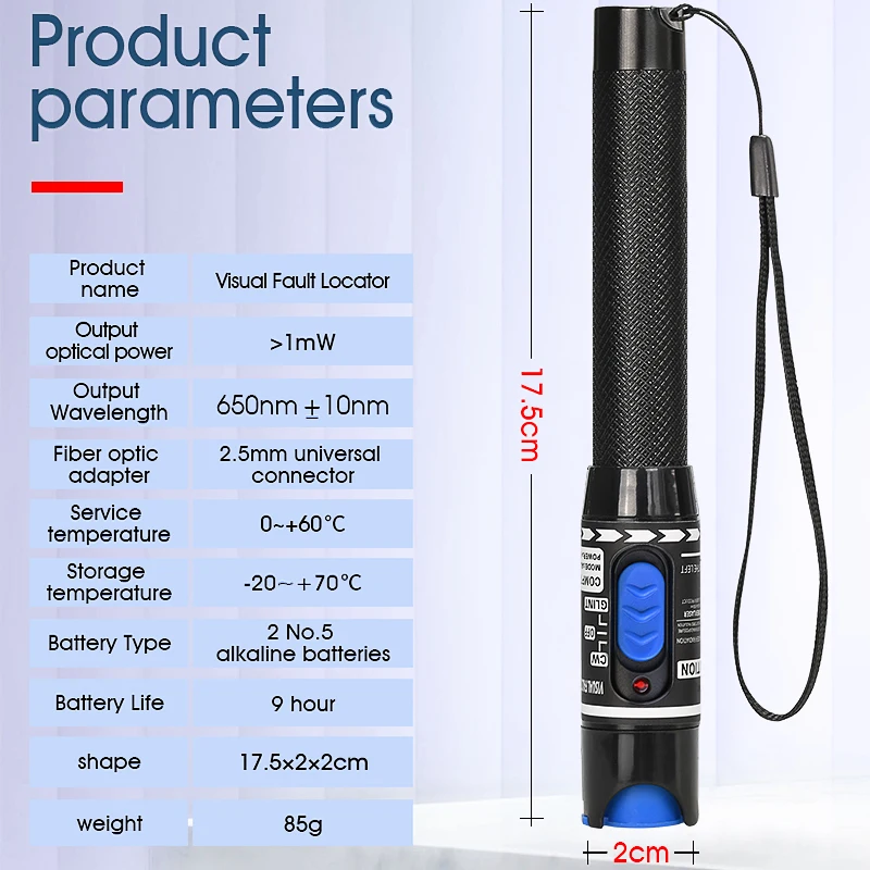 FTTH 1mW Visual Fault Locator SC/FC/ST 2.5mm Interface High Quality VFL Optical Fiber Test Tool Fiber Optic Cable Tester Pen