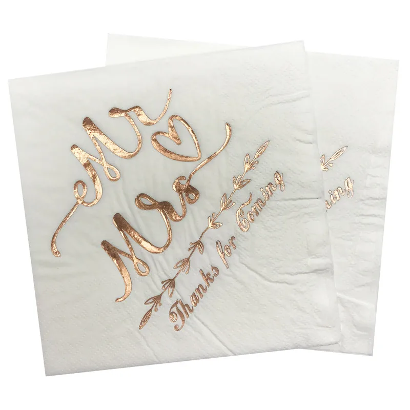 10/20Pcs Rose Gold Mr Mrs Paper Napkins Wedding Party Decoration Bridal Shower Engagement Tissue Dinner Table Hen Night Supplies