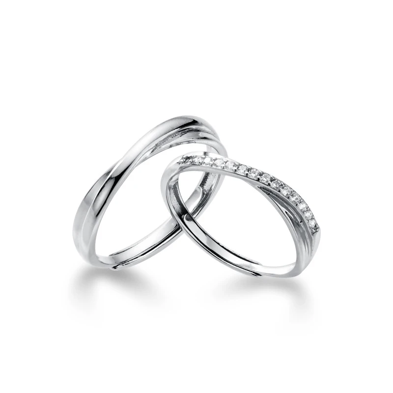 Modian Romantic Engagement Couple Rings for Men and Women 925 Sterling Silver Shiny Clear CZ Glossy Line A Pair Ring Jewelry