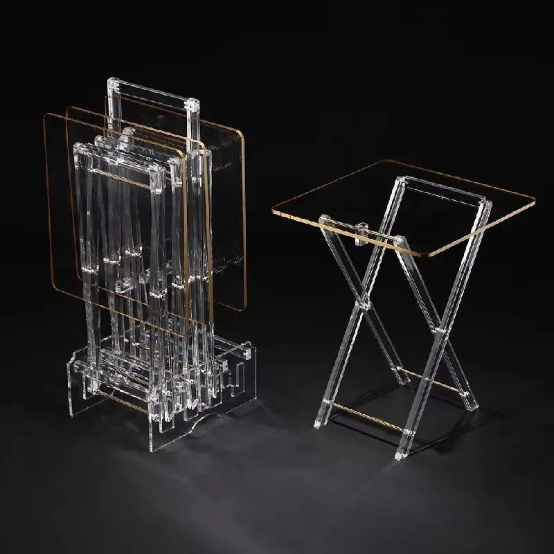 Modern Acrylic Square Folding Coffee Table Transparent Design with Pattern Factory Wholesale