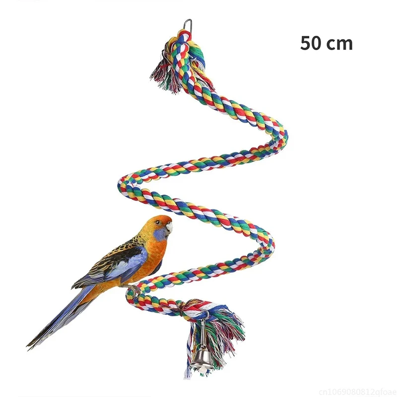 Bird Toy Spiral Cotton Rope Chewing Bar Parrot Swing Climbing Standing Toys with Bell Bird Supplies Parrots Climbing Swing Toys