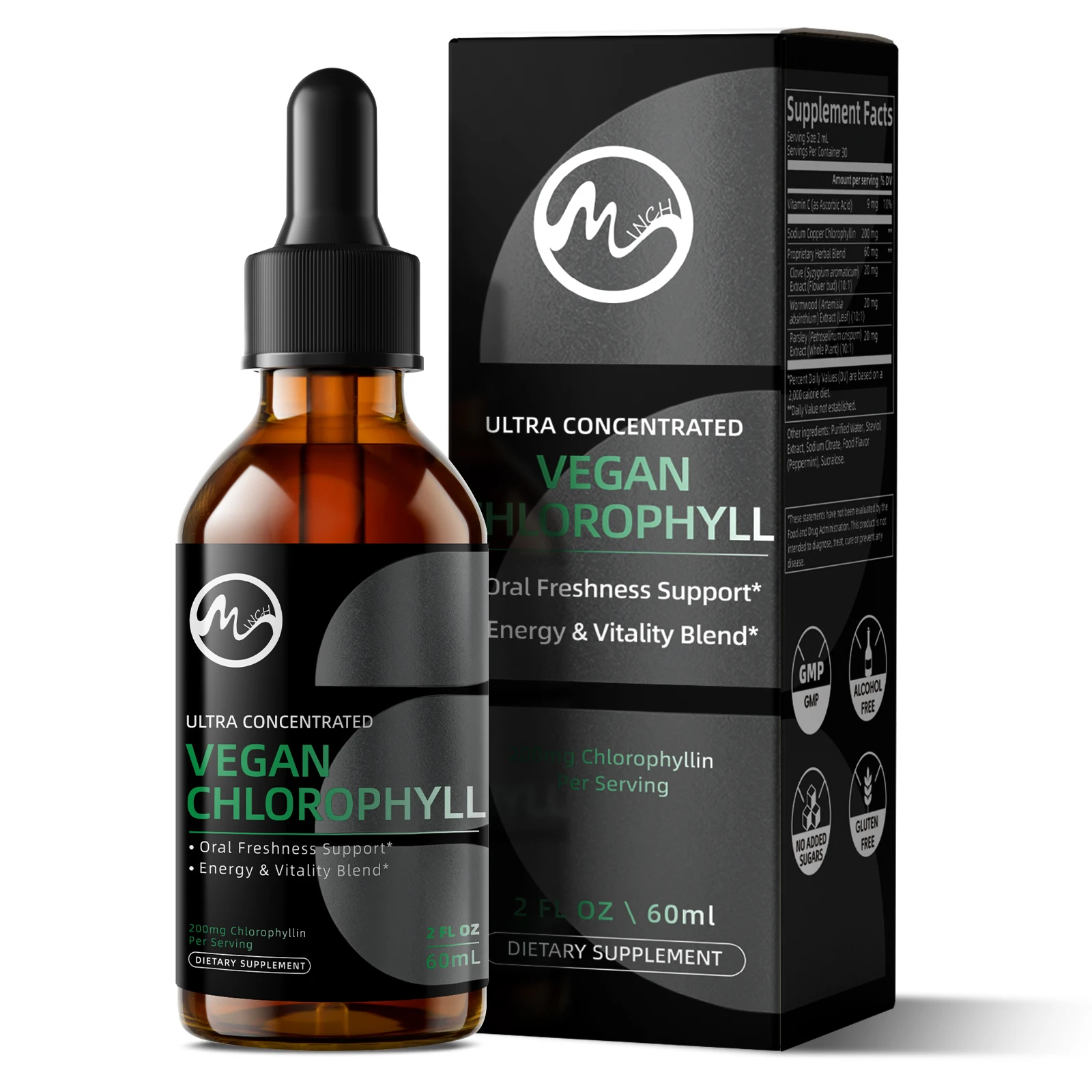 Minch Chlorophyll Liquid Drops 200mg for Fresh Breath Body Cleanse & Daily Energy Support Oral Freshness Support Gut Wellness