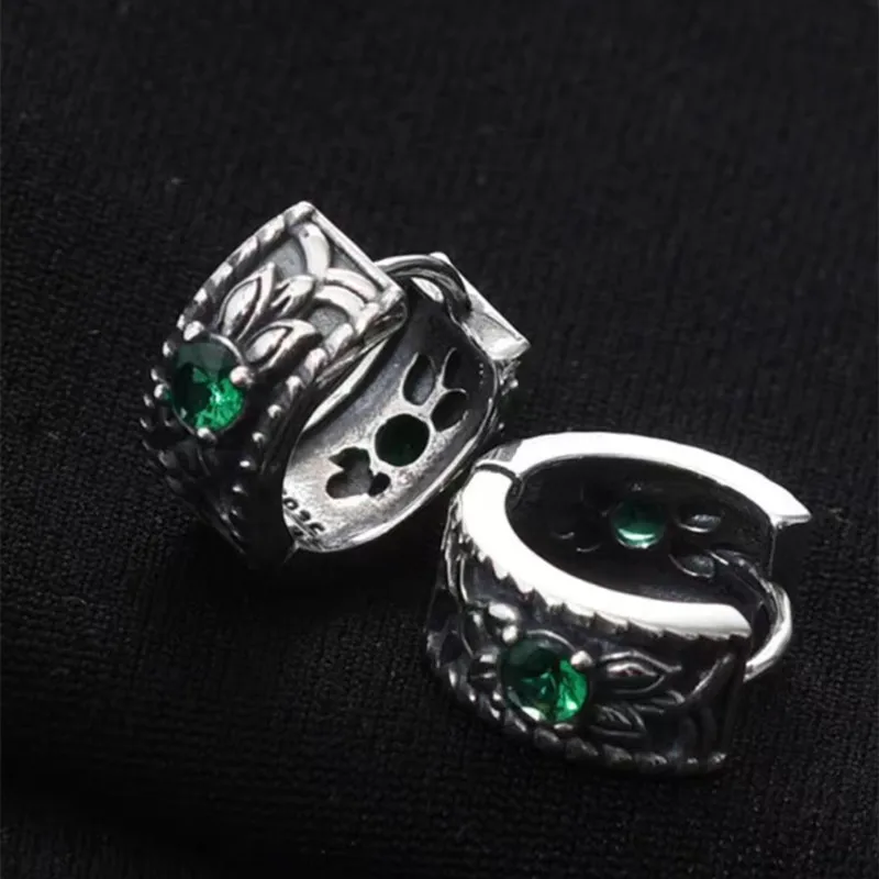 Silver-Plated Fashionable Leaf Green Zircon Hoop Earrings Hypoallergenic Earrings for Men and Women Trendy Jewelry