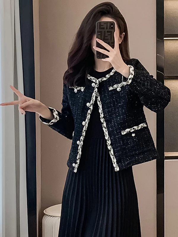 

Женское трикотажное твидовое пальто в стиле ретро Long Sve, осень-зима 2023, новое высококачественное шерстяное пальто, топ, роскошное пальто Sle ort