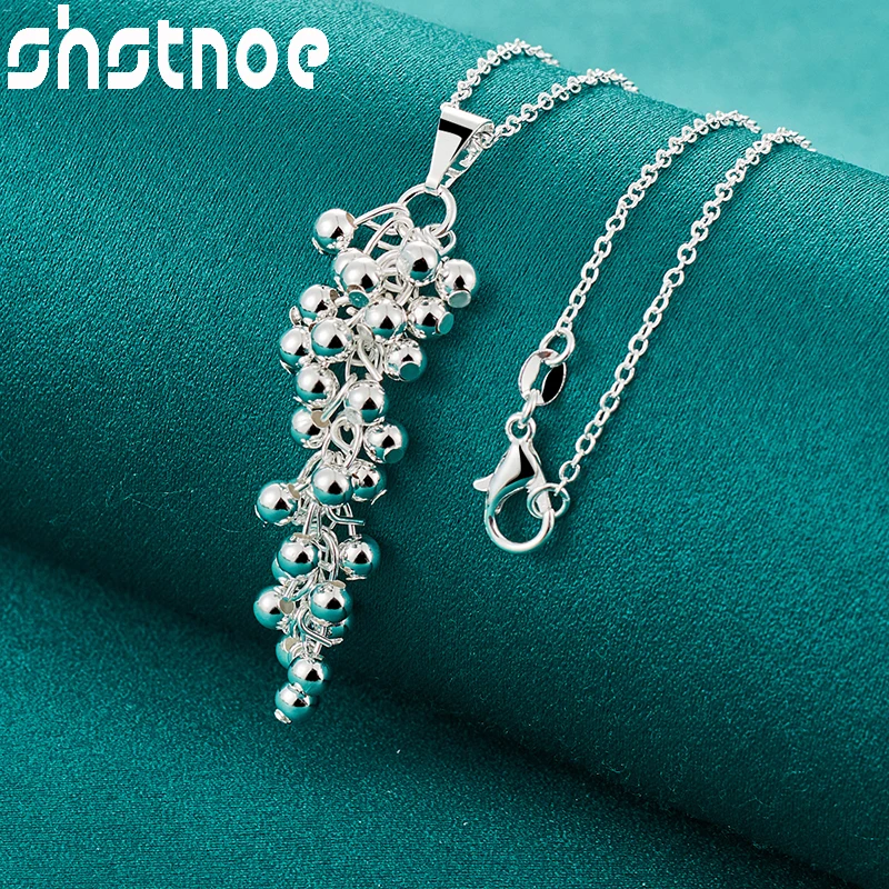 

SHSTONE 925 Sterling Silver Tassels Smooth Bead Pendant Necklaces 40-75cm Chain For Woman Fashion Wedding Holiday Party Jewelry