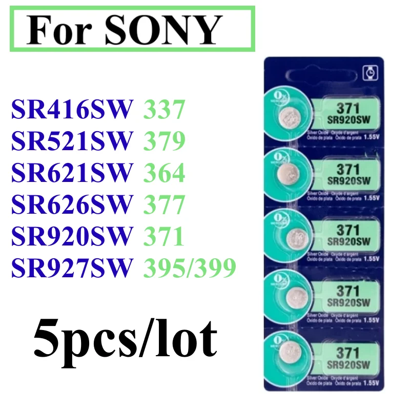 5pcs For Sony 337 SR416SW 364 SR621SW 371 SR920SW 377 SR626SW 379 SR521SW 395 399 SR927SW Batteria