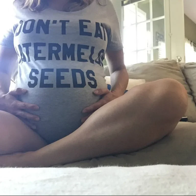 Letter Don't Eat Watermelon Seeds Print Maternity Clothing Top Tee Women Pregnancy Short Sleeve T Shirt for Pregnant Gray Tshirt