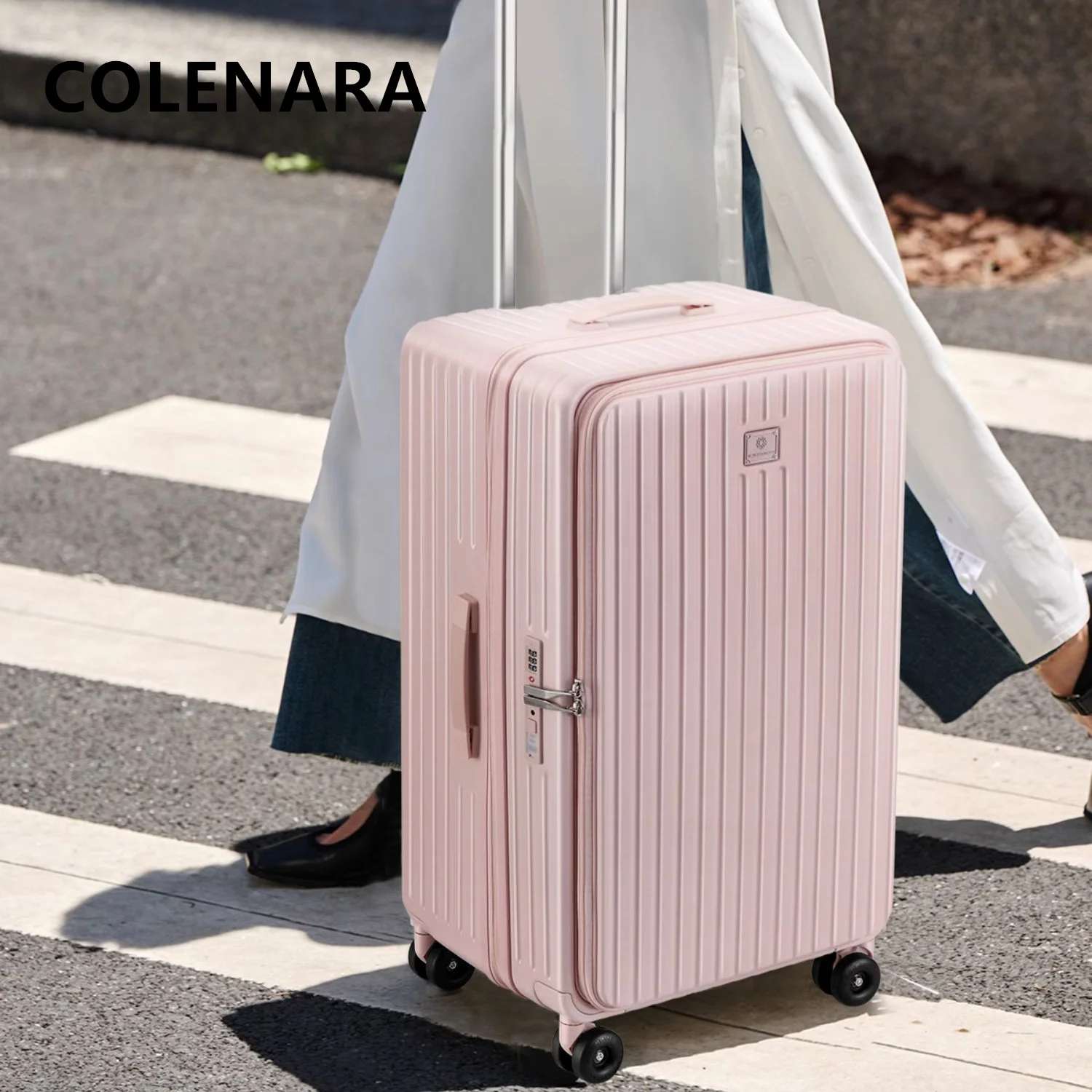 

COLENARA Rolling Suitcase Student Boarding Box Large Capacity Trolley Case 20"24"26"30 Inch ABS+PC Handheld Travel Luggage