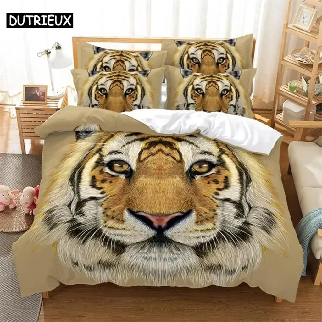 

White Tiger Comfortable Duvet Quilt Cover Pillowcase Bedding Set Children Bedroom Decoration Home Textile