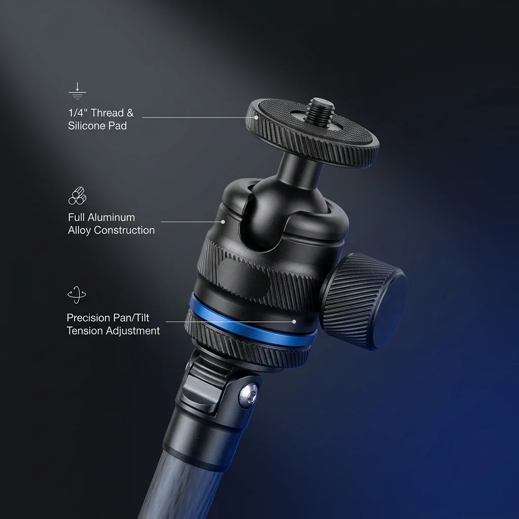 Full Metal Snail Tripod Head, Aluminum Alloy Body, Flexible Universal Angle Adjustment Camera Mount Adapter