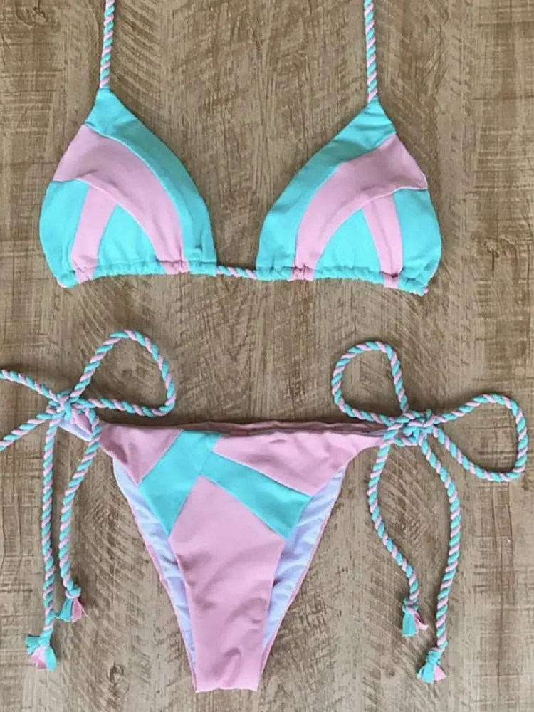 Maillot de bain sexy à imprimé tropical pour femmes, micro bikini, soutien-gorge push up, culotte tanga, culotte brésilienne, string, mini, 2023