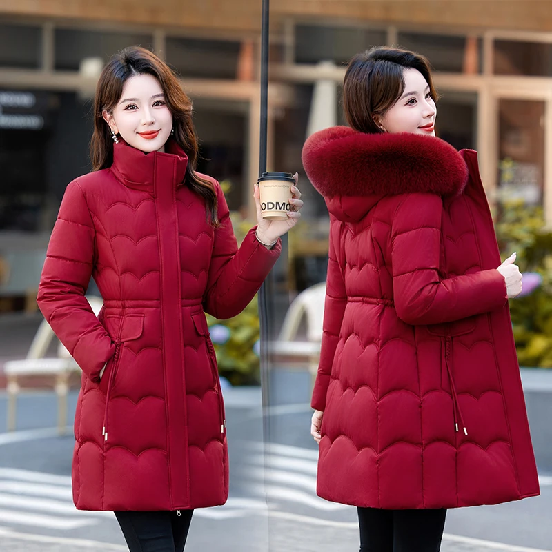 

Съемная шапка с заниженной талией, женское пуховое хлопковое длинное пальто с большим меховым воротником, свободная хлопковая верхняя одежда, новинка зимы