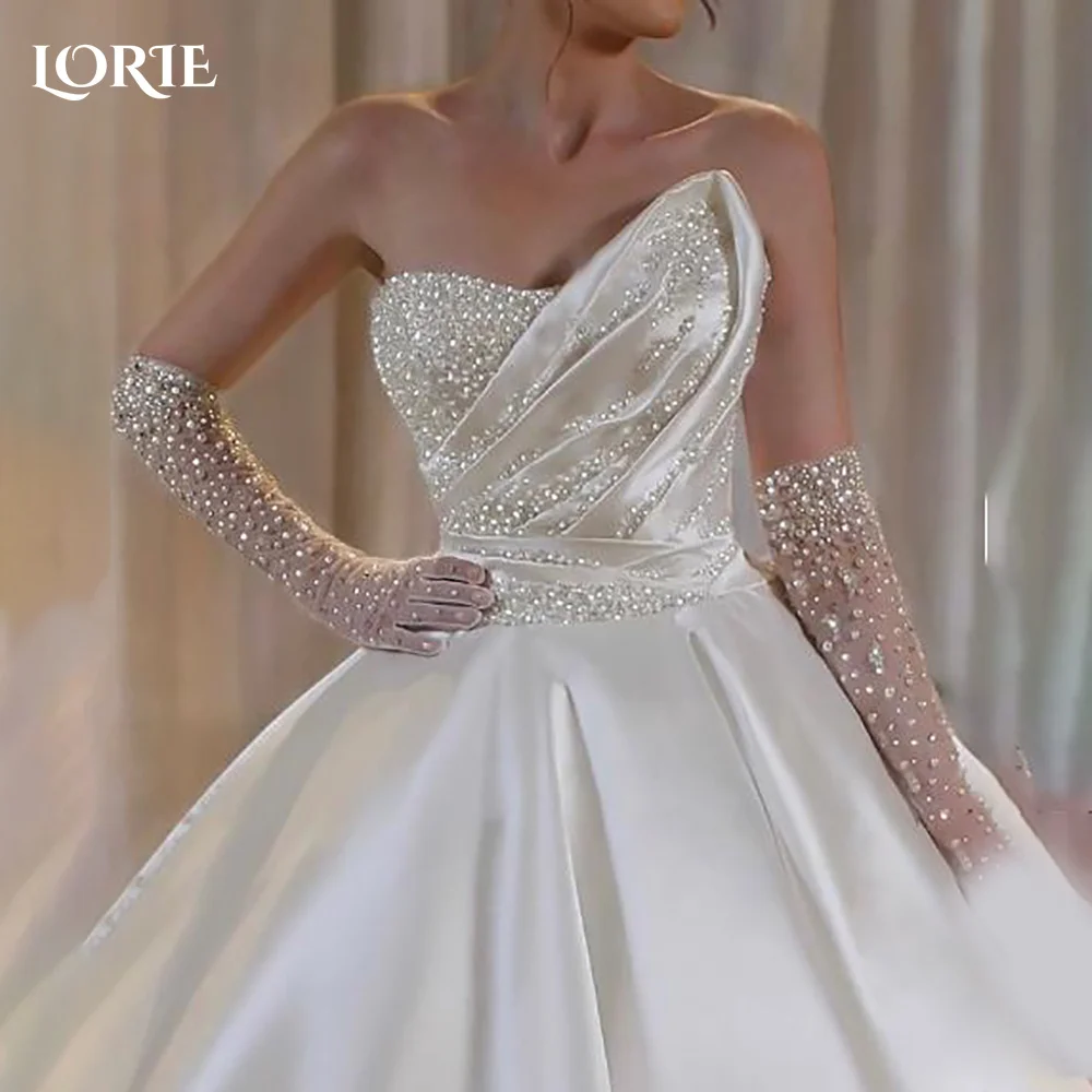 

LORIE Vintage Shiny Wedding Dresses Ruched V Neck Strapless NO Golve A-Line Bridal Gown Pleats Princess Bride Dress Customized