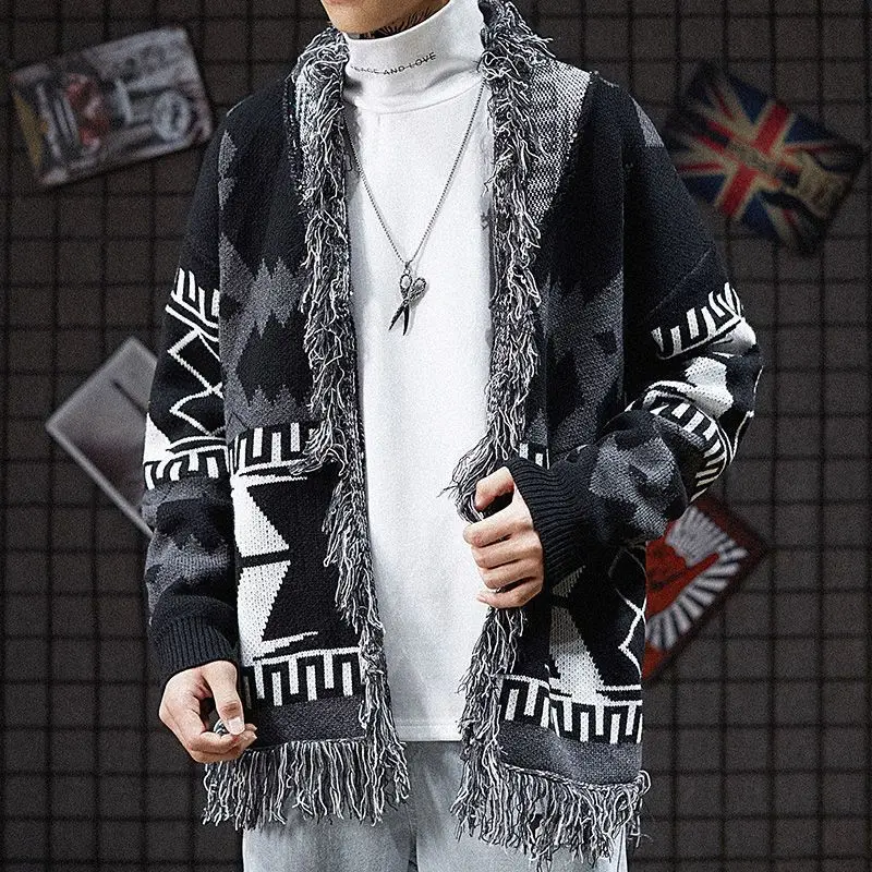 Sweater for Men Tassel Knit Cardigan Man Graphic Vintage Thin Coats Korean Reviews Clothes Top Streetwear Open Original Y2k