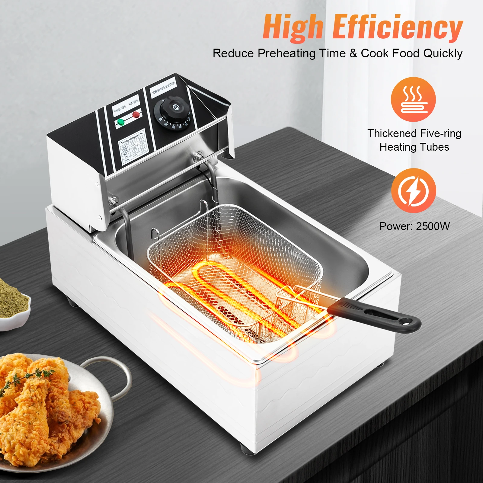 Bild 3: 6L 2,5kW Edelstahl Einzel-Tank Elektrische Fritteuse Tauchfritteuse für Pommes Frites, Brathähnchen