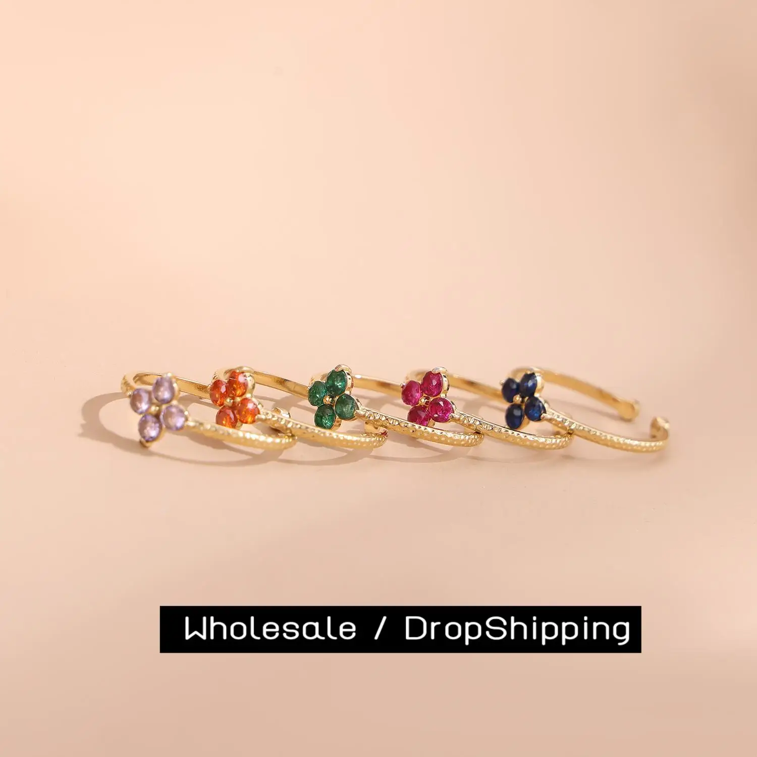 CARLIDANA Zircon Crystal Ruby Bridal Wedding Gold Plated Stainless Steel Clover Flower Wedding Popular Ring Jewelry Women