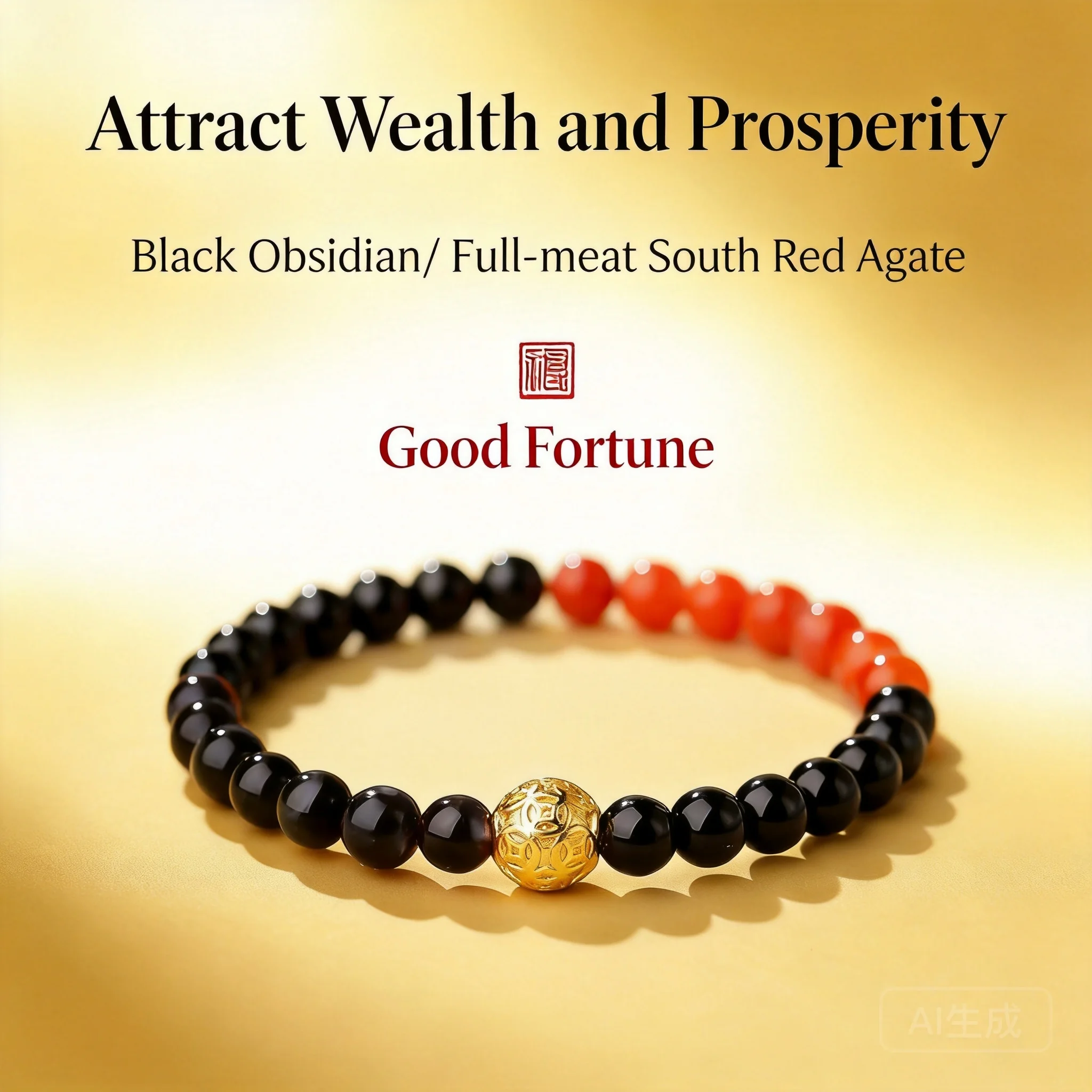 2026 Chinese Style Unisex Beaded Bracelet Natural South Red Agate Obsidian Copper Coin Bead Minimalist Design For Daily Use Gift