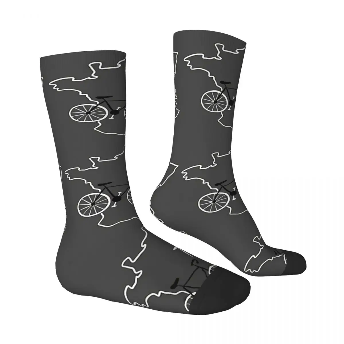 Funny Crazy Sock for Men Tour De France 2022 Hip Hop Harajuku Bicycle Bike Seamless Pattern Printed Boys Crew Sock Casual Gift