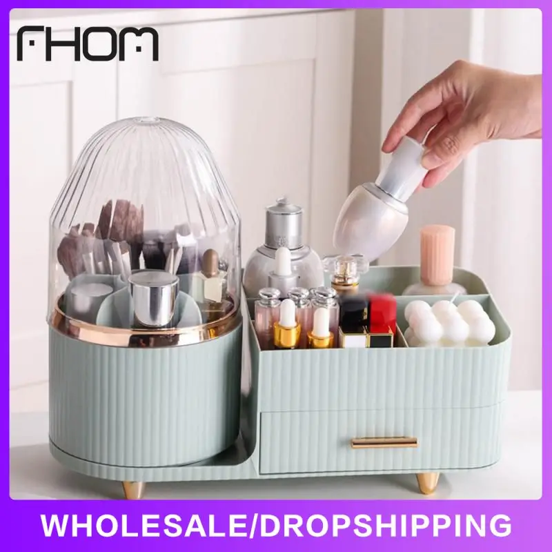 

360° Rotating Makeup Brush Storage Holder With Dustproof Box Makeup Organiser Lipsticks Make Up Container Home Organization