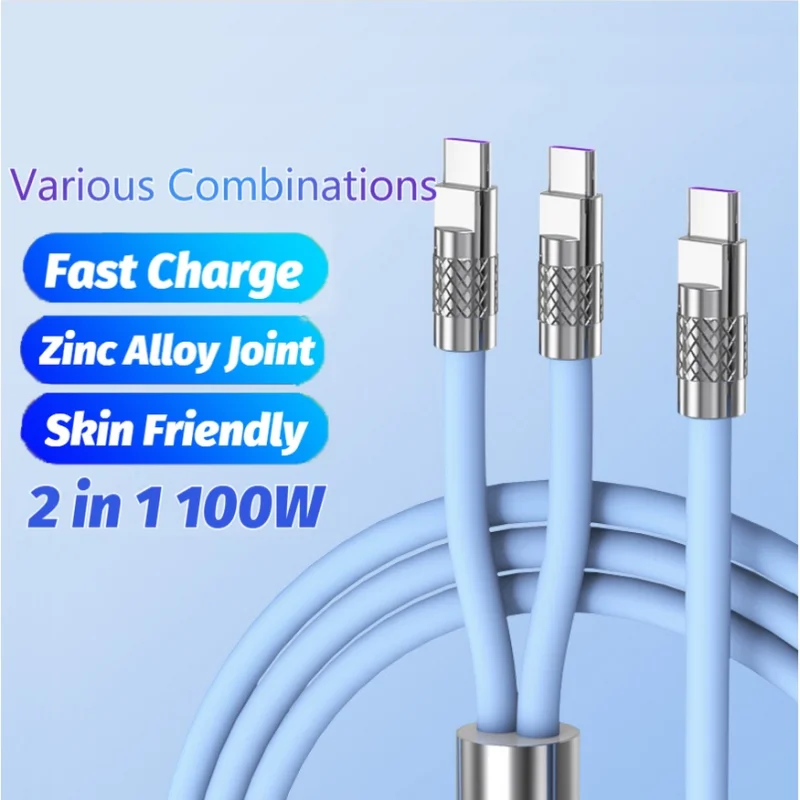 2 in 1 100W 6A Super Fast Charging Cable For Huawei Family Bucket Type C Cable Liquid Silicone Charge Cable Bold 6.0mm Data Line