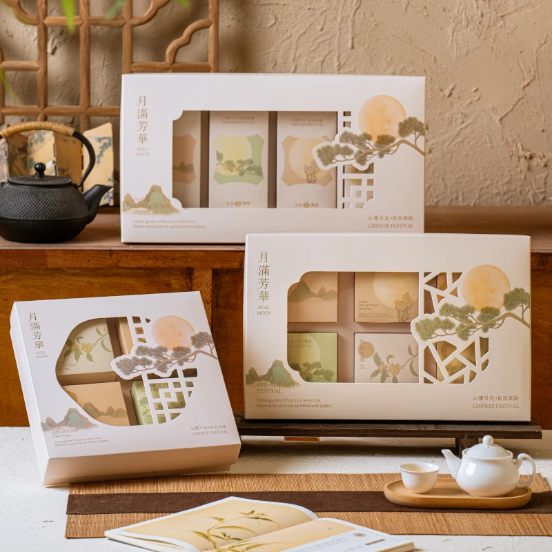 

One Set 2025 Mid Autumn Festival Mooncake Gift Box Packaging Boxes Mooncake Box Egg Yolk Crispy Cake Candy Gift Box Bags