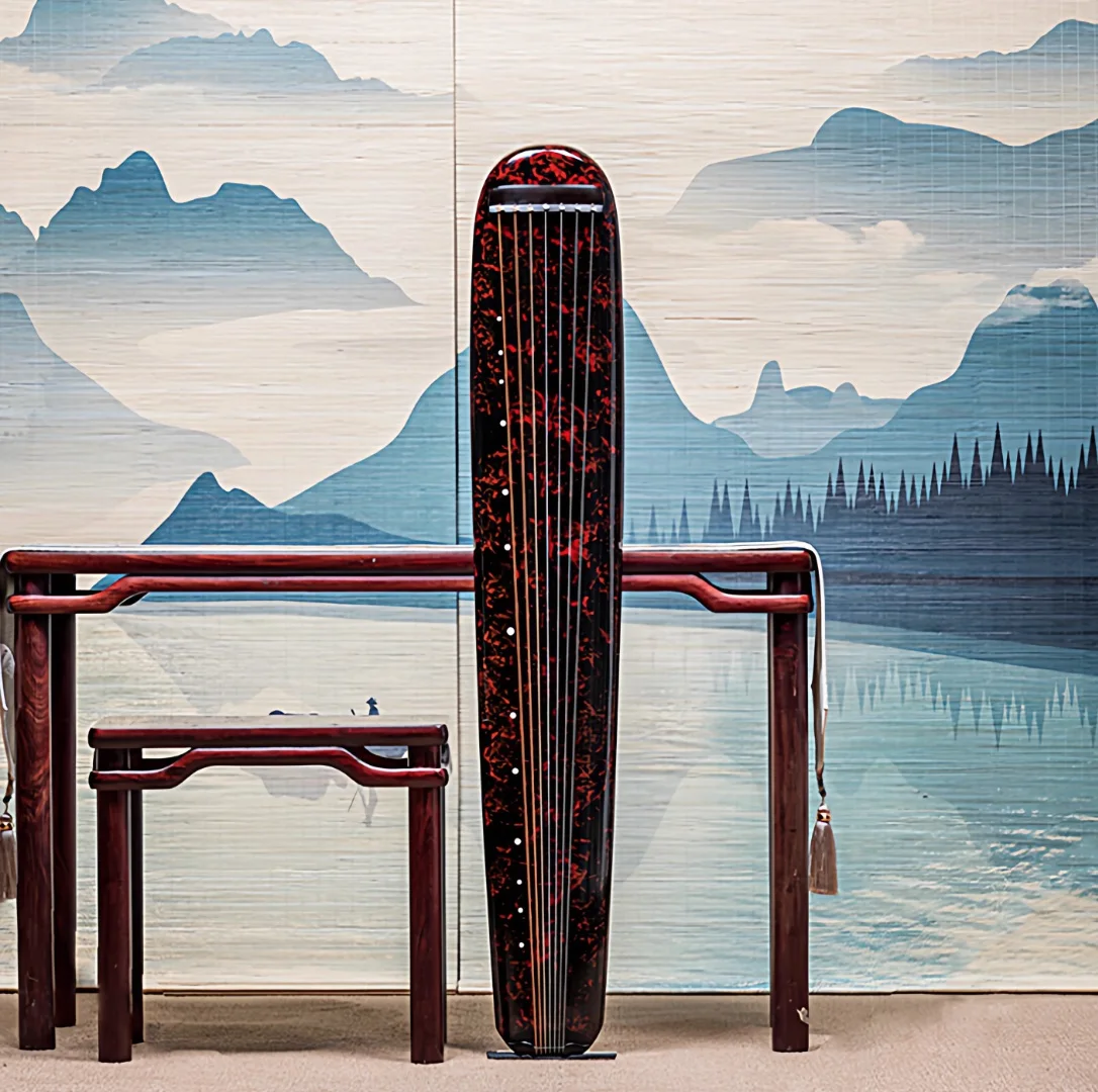 

Guqin Chaotic style Cinnabar red Old cedar wood Chinese string instruments