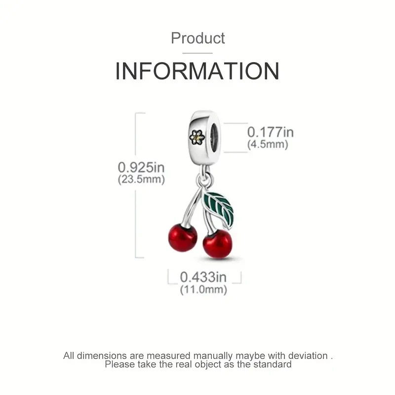 Cuentas de esmalte rojo con forma de cereza y fruta, adecuadas para pulsera, collar, llavero, cuentas de plata 925 para mujer, joyería DIY, regalo exquisito