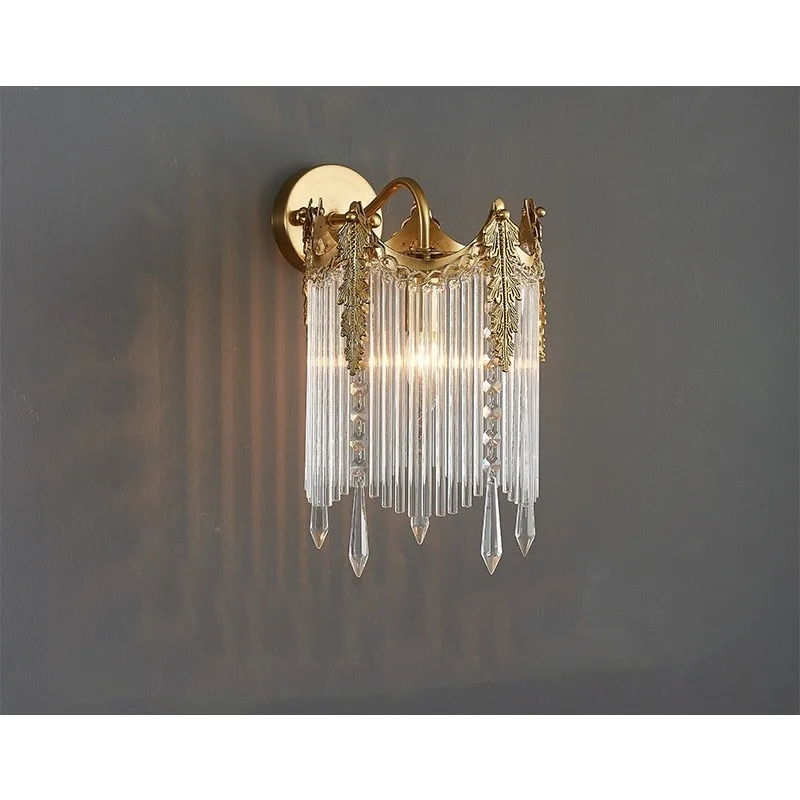 Retro French light luxury crown glass strip wall lamp, European American bedroom, living room bedside TV background wall lamp
