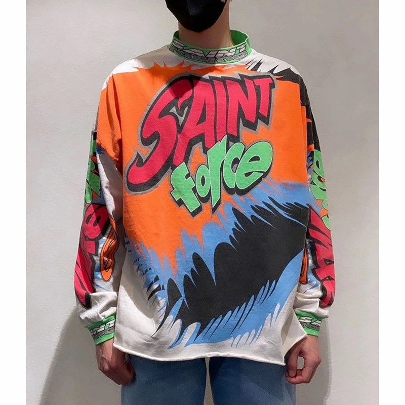 

Firmranch 2024 High Quality Saint Colorful Graffiti Long-sleeve T-Shirt For Men Women Pure Cotton High Street Sweatshirt Tees