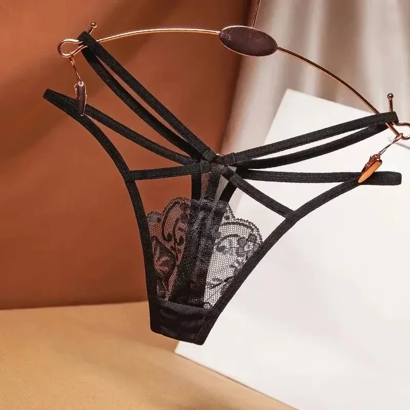 منظور مثير الملابس الداخلية النسائية الدانتيل موضة عبر حزام المجمعة ثونغ المطرزة g-سلسلة الفتيات ملخصات السيدات شفافة