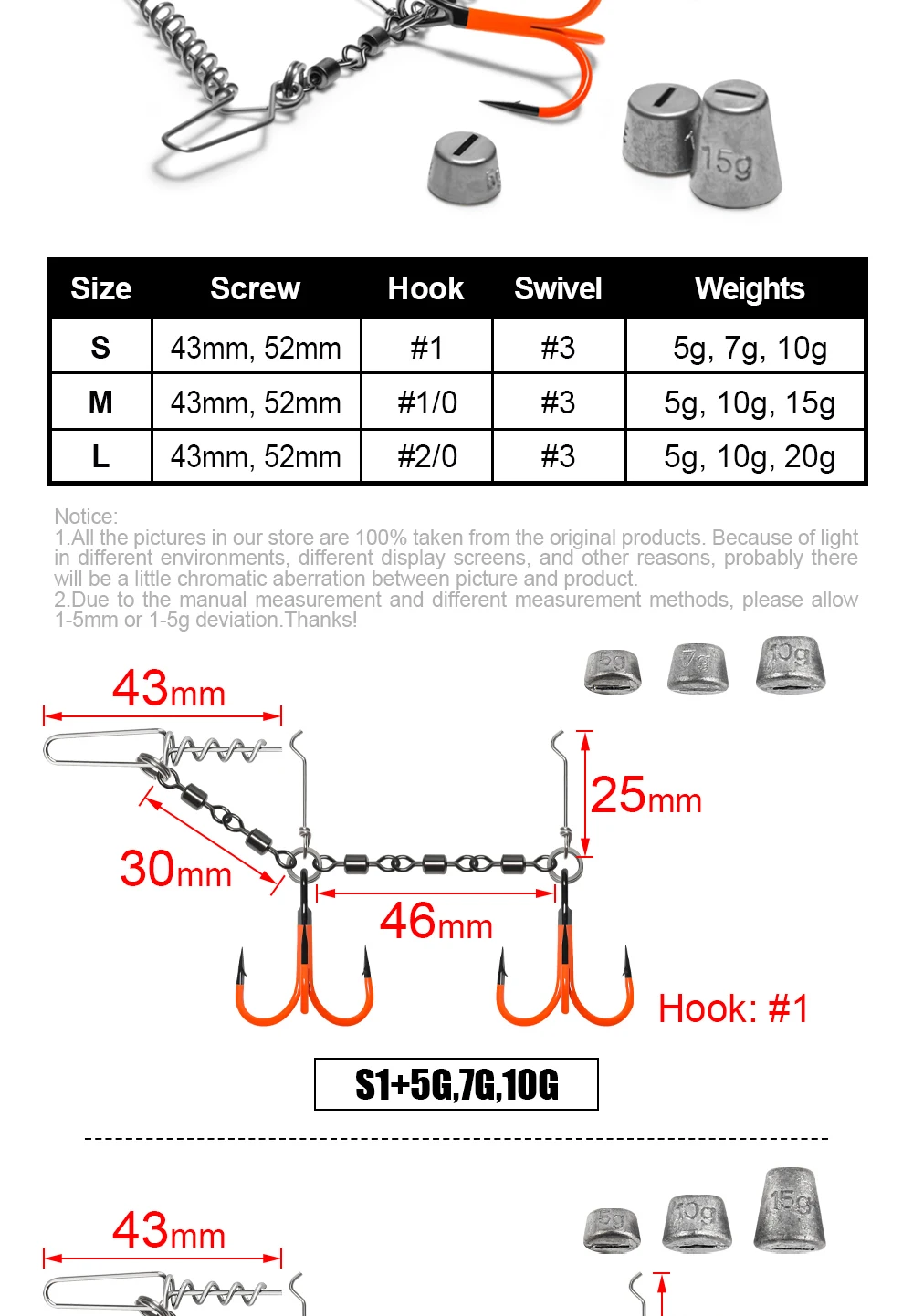 Spinpoler Multi-Depth Flame Stinger Rig UV-Haken mit einstellbarem Sinkergewicht für weichen Köder, Hechtangeln, Köderguss, Trolling, Pesca – Detail 2
