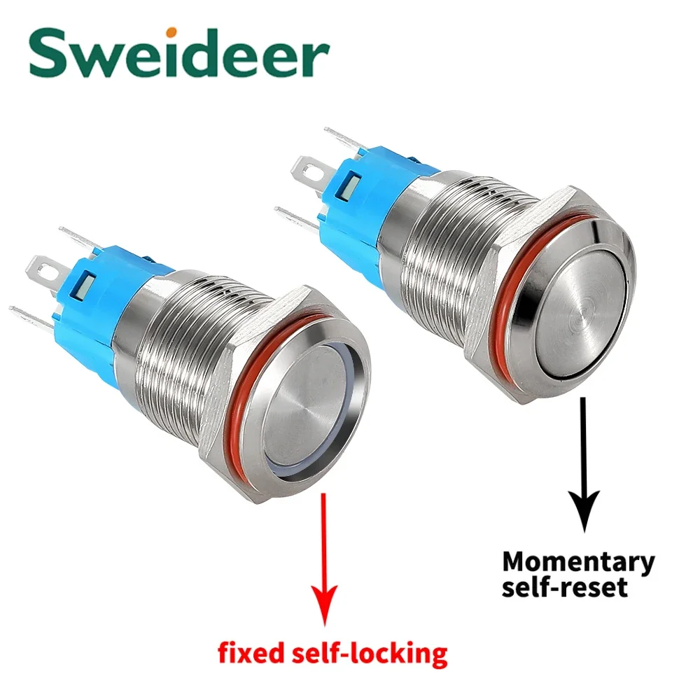 مفتاح زر دفع معدني ليد مسطح ، إعادة ضبط مضيئة ، حلقة إغلاق ، إيقاف تشغيل مقاوم للماء ، رمز طاقة ، 12: 16