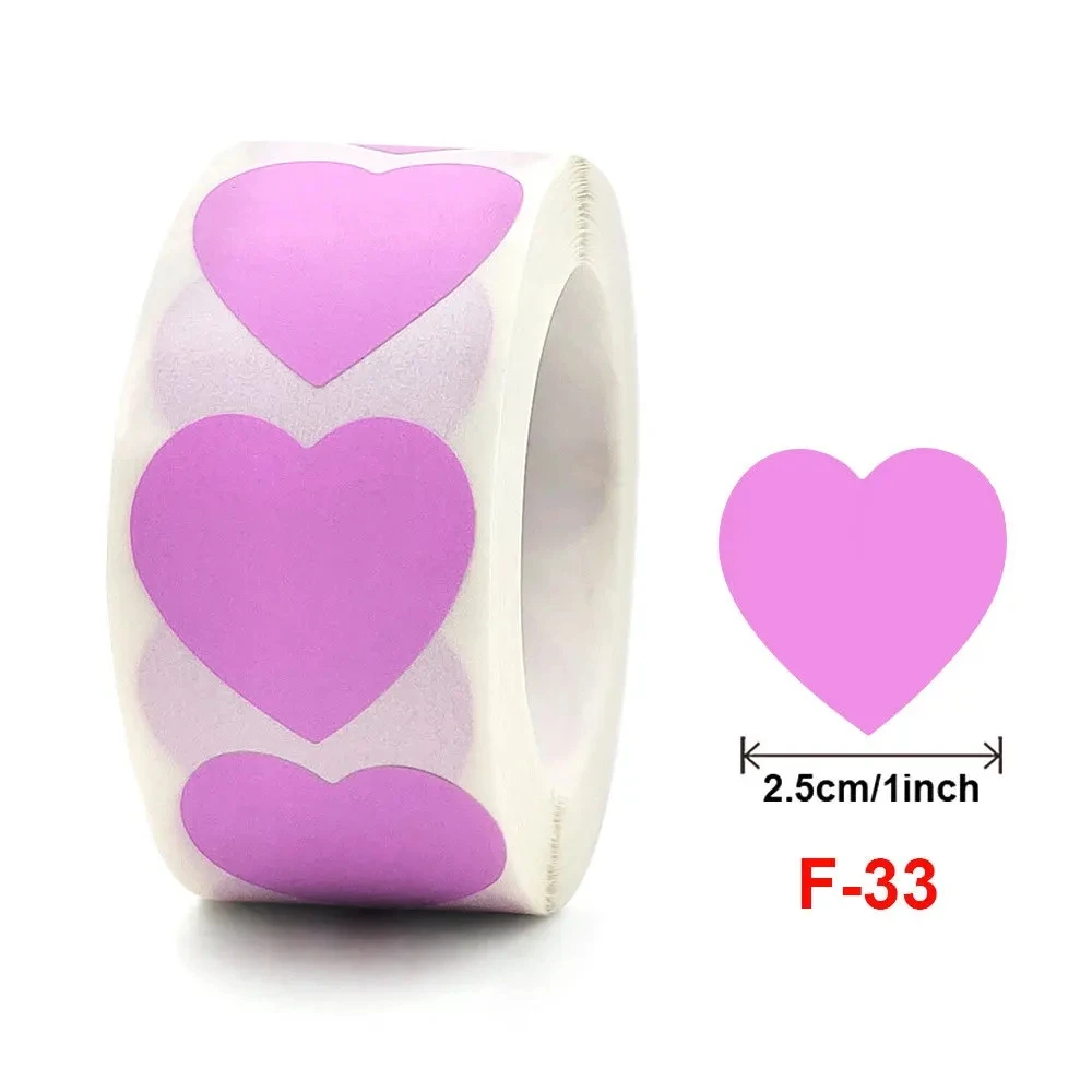 Round Love Heart Paper Stickers Candy Color Purple for Packaging Bag Baking Gift Box Seal Adhesive Lable Small Business Supplies