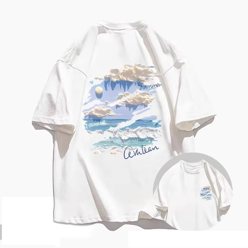 2026 Pink Sunset Cloud Graphic T-Shirt Oversized for Kids Adults, Aesthetic Landscape Art Print Casual Short Sleeve Tops