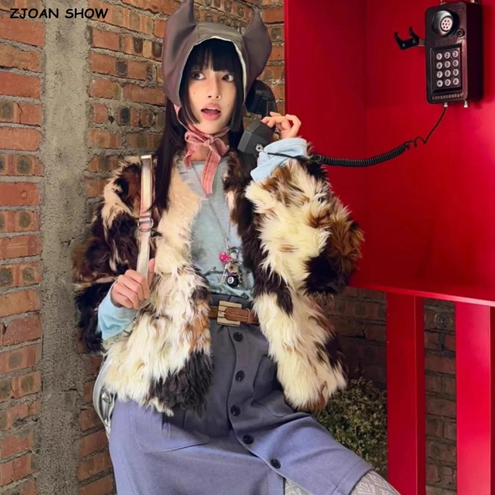 عالية الجودة الشتاء التعادل صبغ البقرة دائرة مجعد شعر أشعث فو معطف فرو الضأن طويلة الأكمام فروي المرأة سترة دافئة شيك ملابس خارجية #1