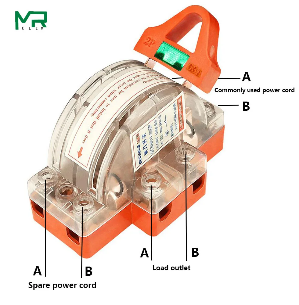 High-quality 1PSC /32A/63A/100A 2P Transparent with Lamp Two Pole Double Throw Knife Disconnect Switch