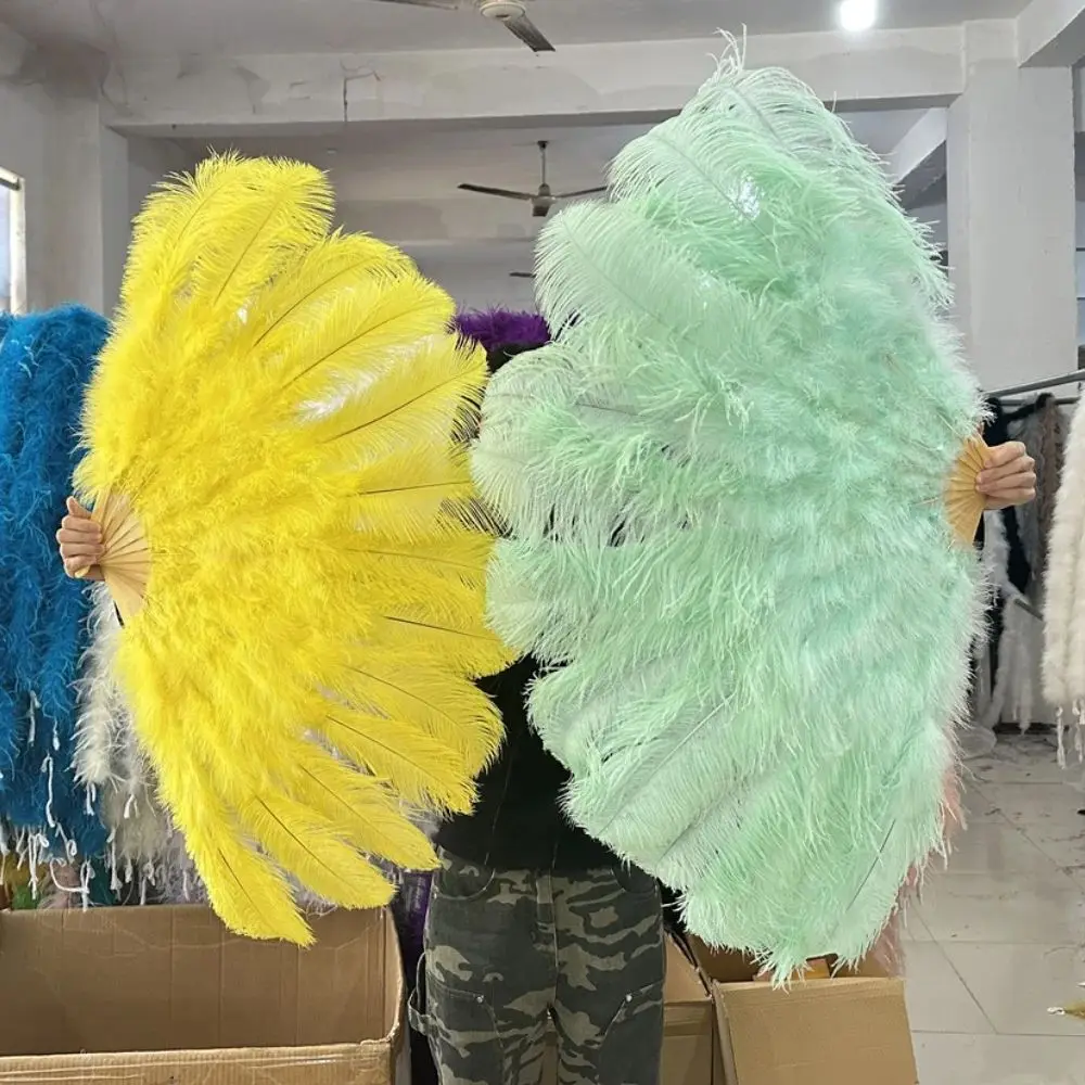 

100/130CM Yellow Green Ostrich Feather Fan Right Left Handheld Decorate Fan Carnival Party Performance Prop ostrich feather fan