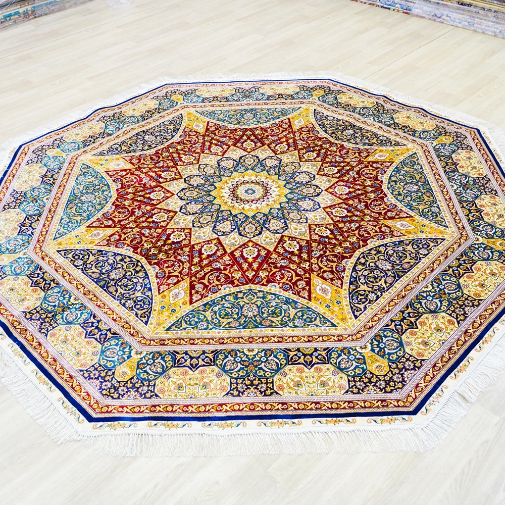 244x244cm Octagon Handmade Persian Silk Rug Hand Knotted Oriental Carpets (TJ846A)