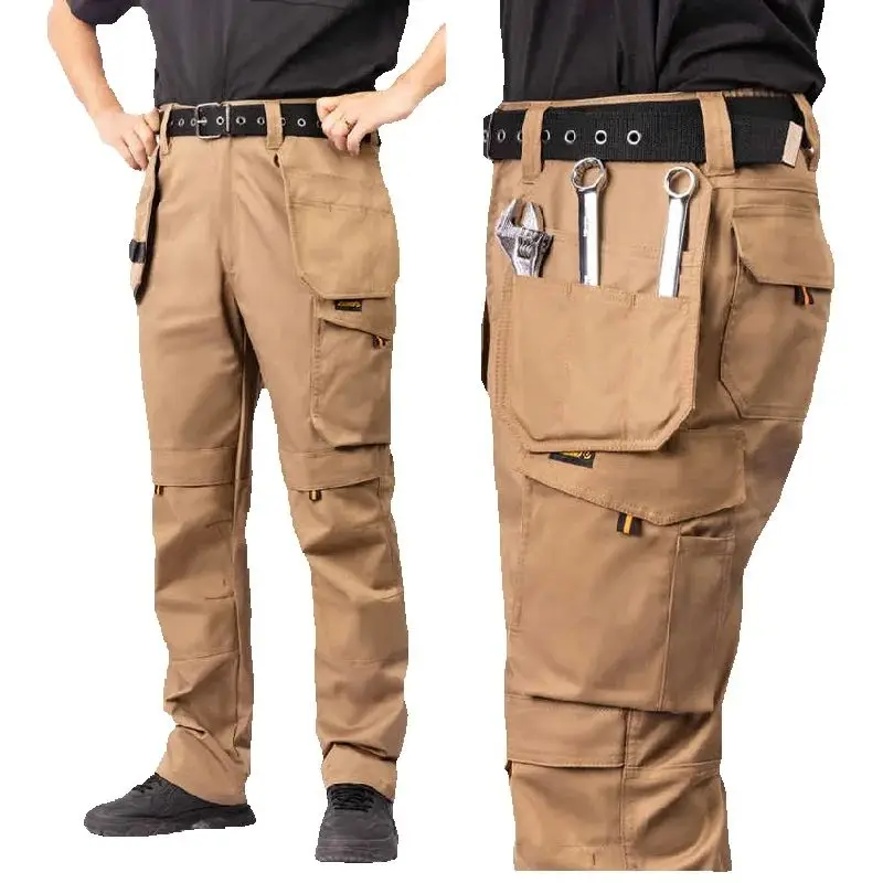 Pantalon de travail en tissu sergé pour hommes, avec coussinet de protection des genoux, pantalon multi-poches pour cyclisme en plein air, pantalon tactique robuste et résistant à l'usure