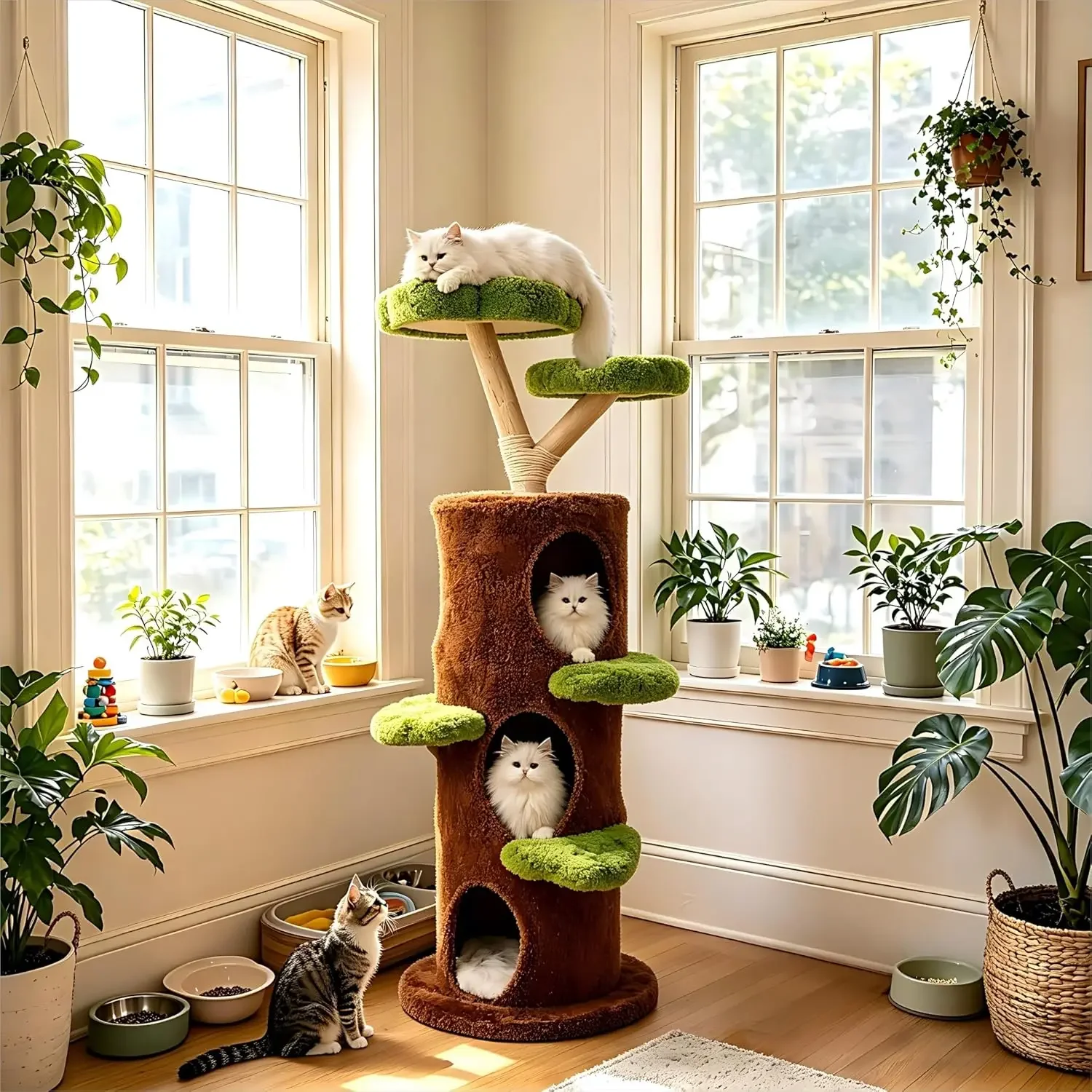 

Tall Cat Tree Tower For Large Indoor Cats Wood House With Multi Condos Scratching Post Sturdy