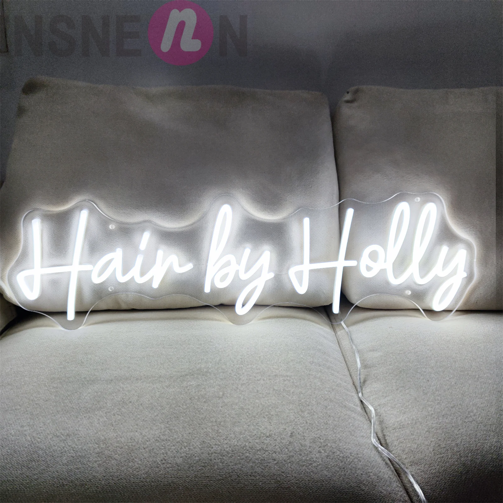 Tanda lampu LED Neon Holly, Salon rambut kelas atas yang dipersonalisasi, Logo toko bisnis, tata rambut dan tanda kecantikan