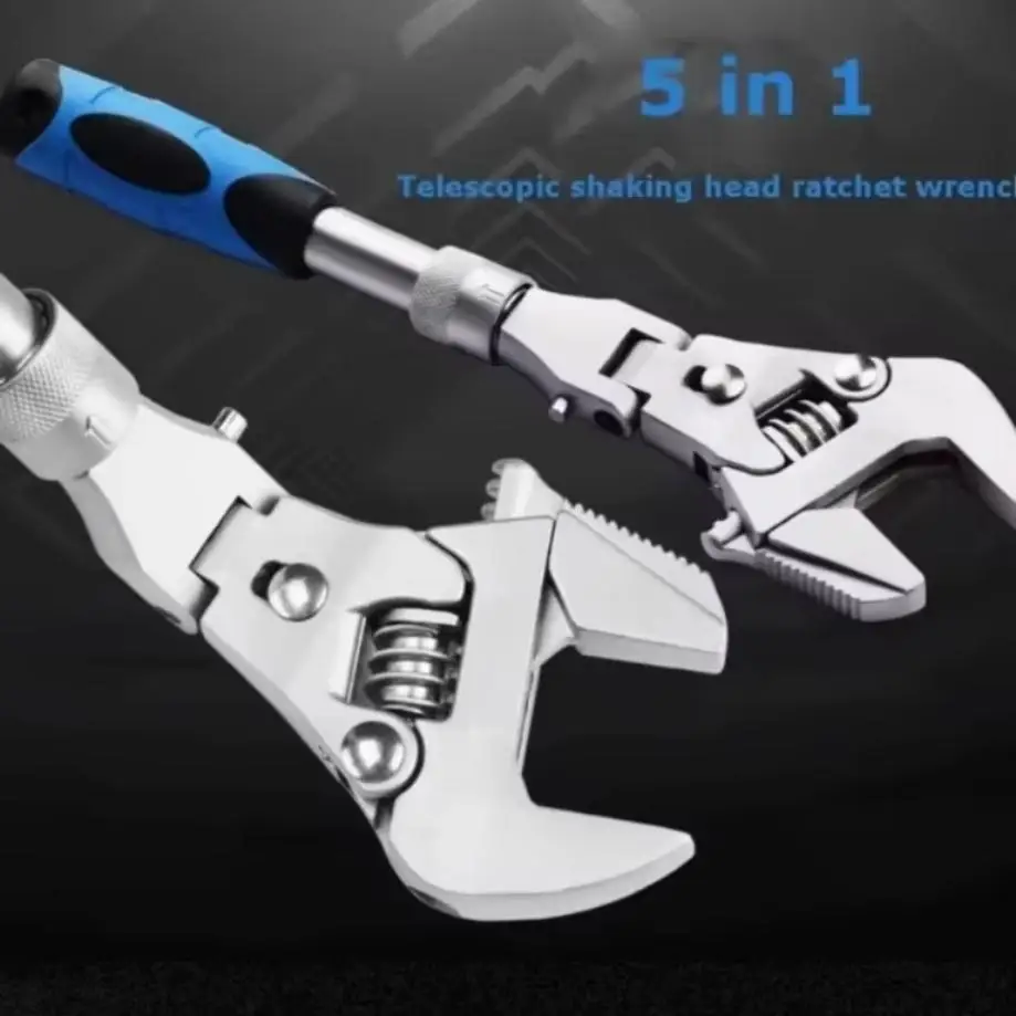 

5 in 1 10 Inch Wrench Professional Adjustable Multifunctional Retractable Heavy-duty Foldable Folding Ratchet Wrench Hand Tools