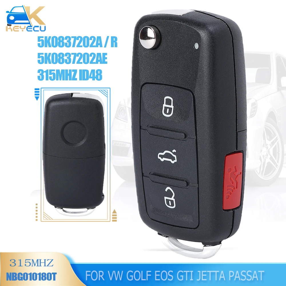 KEYECU P/N: NBG010180T Remote Key 315MHz ID48 for for VW Golf Eos GTI Jetta Passat Touareg Tiguan CC 5K0837202A, 5K0837202AE