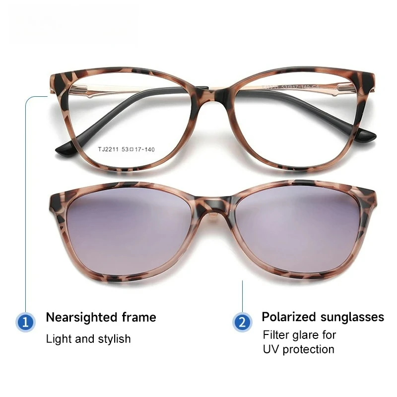 EYORA Multifunctional Women Cat Eye Polarized Sunglasses Magnetic Clip Customizable Myopia Prescription Lens Reading Glasses