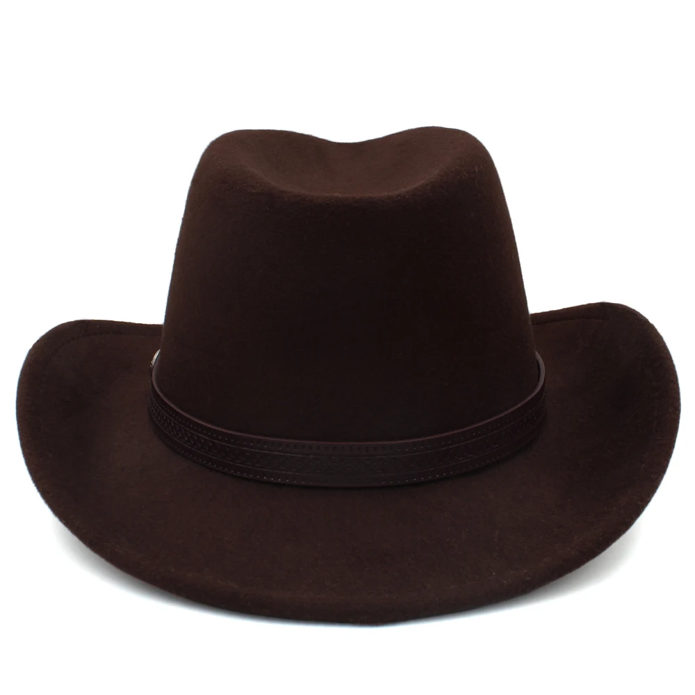 Men Women Wool Blend Western Cowboy Hats Wide Brim Sunhats Party Travel Sombrero Outdoor Caps Classical Retro Adjustable Size