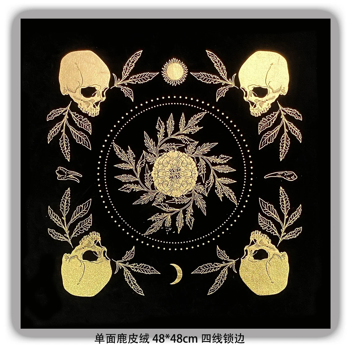 Tela de Tarot de Marigold, tela de hoja estampada con dientes y huesos para lugares sagrado, tela de Tarot de fase lunar, Altar pagano, 24x24 pulgadas