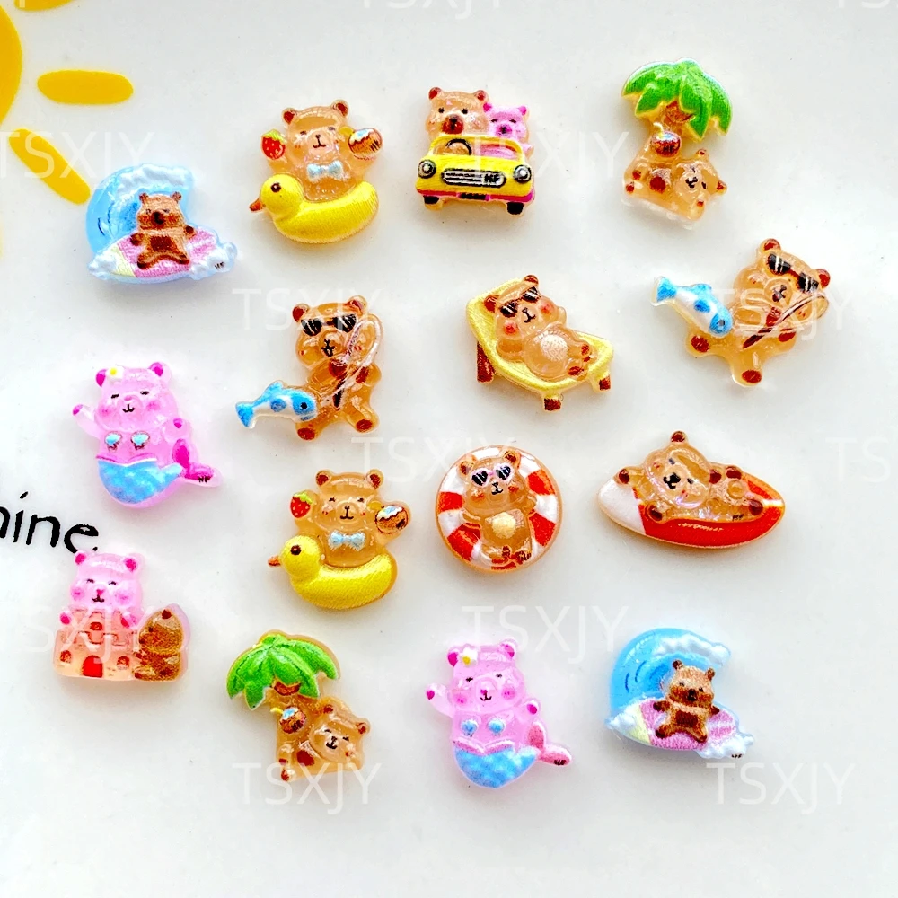 50 szt. żywicznych mini figurinek 3D w kształcie misia w kolorze kawy, płaskie, do scrapbookingu, aplikacji ślubnych, dekoracji paznokci i rękodzieła.