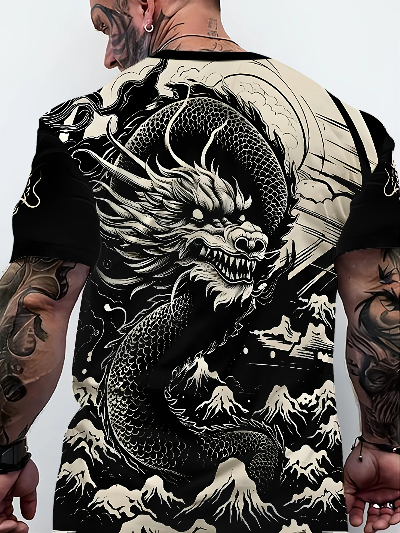 

Men's Novelty 3D Dragon Print T-Shirt Short Sleeve Crew Neck Polyester Blend Bold Red Accents Casual Sporty Design